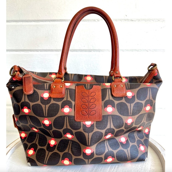 Orla Kiely Handbags - ORLA KIELY Large Coated Canvas Satchel Tote Bag with Leather Handles